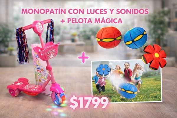 Monopatin con luces y sonidos + pelota mágica con lucesc